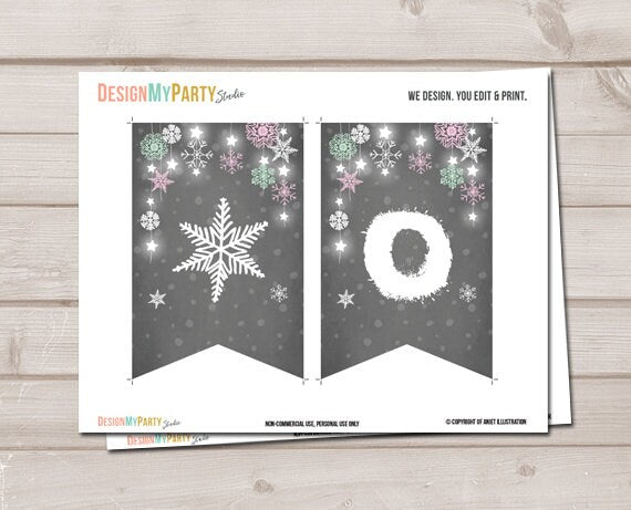 Winter Onederland HighChair Banner First Birthday Winter Party High Chair Banner ONE snowflakes Woodland party decor PRINTABLE Digital 0057