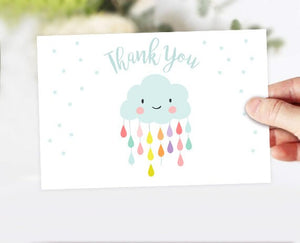 Baby Shower Thank you Card Cloud Thank You Note 4x6" Rain Cloud Raindrop Showered with Love Sprinkle Gender Neutral Instant Download 0036