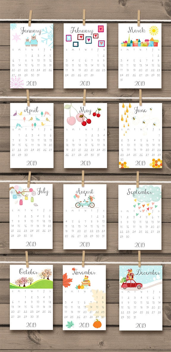 PRINTABLE 2019 calendar 2019 Wall calendar Desk calendar 2019 Classroom school Calendar 4x6 Month year Digital download calendar DIY