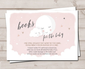 Baby Shower Bring a Book Card Love you to the Moon and Back Moon Baby Shower Books for Baby Girl Pink Book Insert Book card PRINTABLE 0113