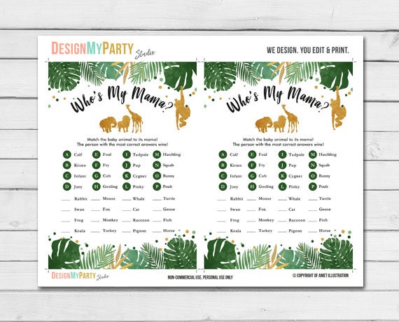 Safari Baby Shower Game Name the Baby Animals Game Wild Animals Jungle Zoo Who&#39;s my Mama shower Activity Printable Instant Download 0016