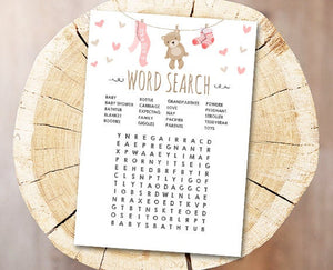 Teddy Bear Baby Shower Game Word Search Game Cards Instant Download Digital File Printable Baby Game Shower Activities DIY Printable 0025