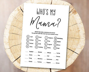 Who's my Mama Baby Shower Game Name the Baby Animals Game Gender Neutral Simple Elegant shower Activity Printable Instant Download 0227