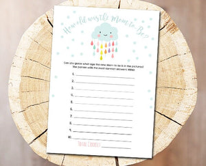 Cloud Baby Shower Game How Old Was The Mom-To-Be How old was She Mom Raindrops Rain Drops Neutral Instant Download Printable File DIY 0036