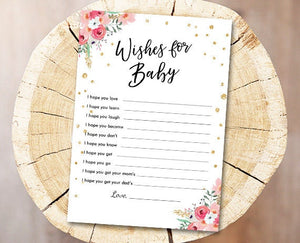 Dear Baby Shower Game Floral Wishes for Baby Game Girl Pink and Gold Flowers Baby Sprinkle Shower Activity Printable Download 0030 0318