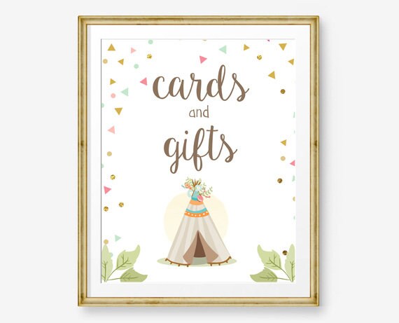 Cards &amp; Gifts Sign Table Decor Wild One Birthday Sign Gift Table Tribal Birthday Tribal Party Teepee Pink and Gold PRINTABLE 0092