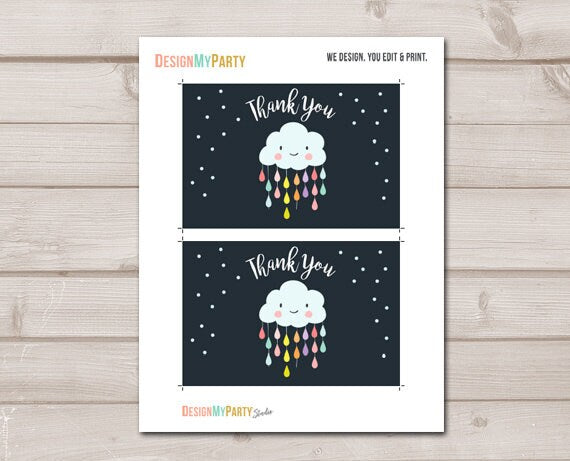 Baby Shower Thank you Card Cloud Thank You Note 4x6" Rain Cloud Raindrop Showered with Love Sprinkle Navy Neutral Instant Download 0036