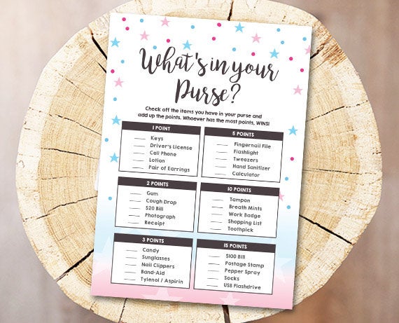 Baby Shower Twinkle Little Star Whats in Your Purse Game Gender Neutral Pink and Blue Gender Reveal Printable Instant Download 0235