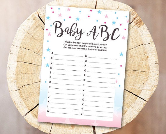 Baby ABC Game Baby Shower Game Alphabet Game a to z item game Gender Neutral Pink and Blue Gender Reveal Printable Instant Download 0235
