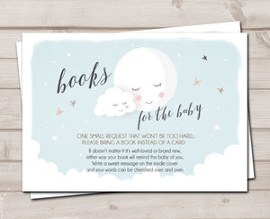 Baby Shower Bring a Book Card Love you to the Moon and Back Moon Baby Shower Books for Baby Boy Blue Book Insert Book card PRINTABLE 0113