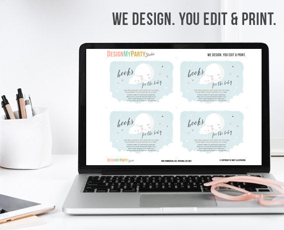 Baby Shower Bring a Book Card Love you to the Moon and Back Moon Baby Shower Books for Baby Boy Blue Book Insert Book card PRINTABLE 0113