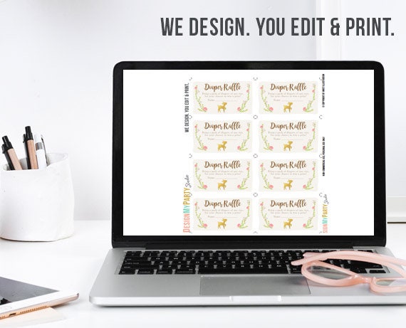 Little Deer Baby shower Diaper raffle card Deer Pink and Gold Girl Baby shower game Baby Sprinkle Woodland Diaper ticket PRINTABLE 0085