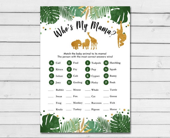 Safari Baby Shower Game Name the Baby Animals Game Wild Animals Jungle Zoo Who&#39;s my Mama shower Activity Printable Instant Download 0016