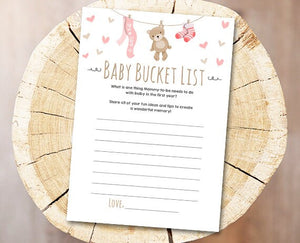 Teddy Bear Baby Shower Baby Bucket List Game Card Instant Download Digital File Printable Baby Game Shower Activities DIY Printable 0025