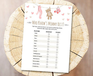 Teddy Bear Baby Shower Who Knows Mommy Best Game How Well Do You Know Mommy Digital File Printable Baby Game Shower Activities DIY 0025