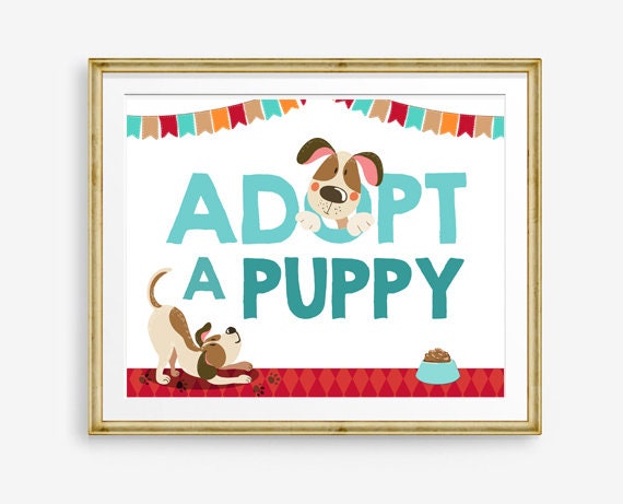 Adopt A Puppy Sign Table Decor Dog Birthday Party Puppy Adoption Boy Blue Vet Instant Download Paw-ty Puppy Party PRINTABLE 0048