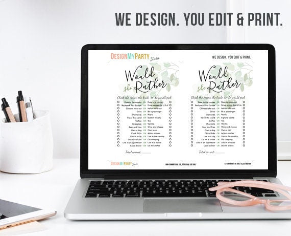 Would She Rather Bridal Shower Game Wedding Shower Activity Eucalyptus Bachelorette Party Game Foliage Greenery Boho Download PRINTABLE 0029
