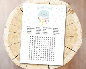 Cloud Baby Shower Game Word Search Game Cards Instant Raindrops Rain Drops Neutral Printable Baby Game Shower Activities DIY Printable 0036
