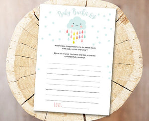 Cloud Baby Shower Baby Bucket List Game Card Raindrops Rain Drops Neutral Download Printable Baby Game Shower Activities DIY Printable 0036