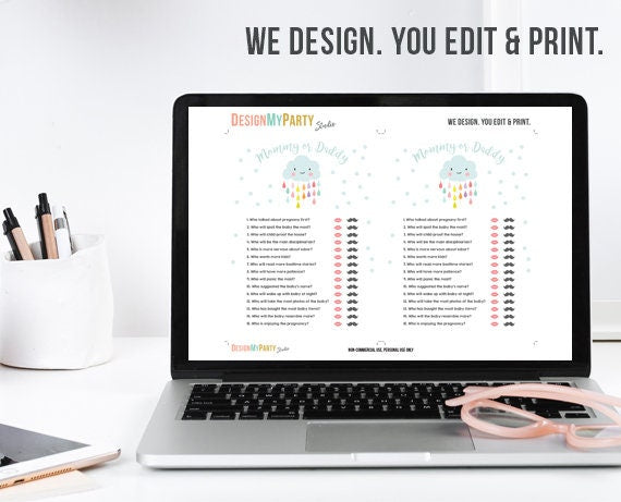 Cloud Baby Shower Who Said He Said She Said Game Mommy or Daddy Raindrops Rain Drop Printable Baby Game Shower Activities DIY Printable 0036