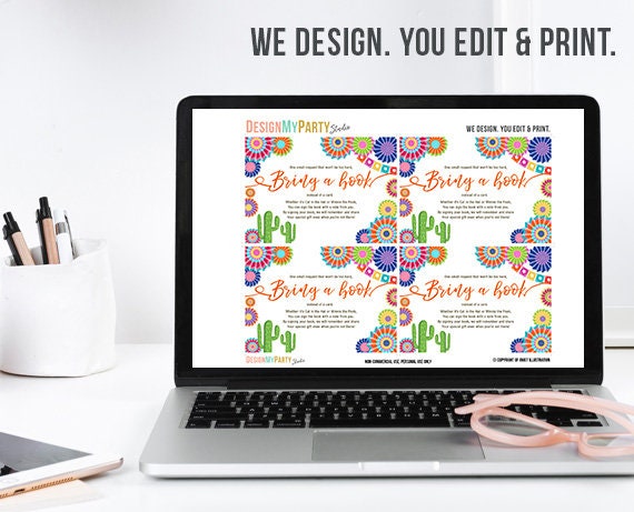 Baby Shower Bring a Book Card Fiesta Baby Shower Fiesta Bring a Book Fiesta Shower Mexican Cactus Book Insert Book card PRINTABLE 0236