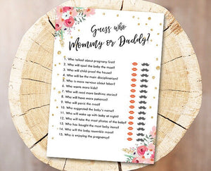 Floral Baby Shower Who Said He Said She Said Game Mommy or Daddy Flowers Pink Gold Printable Baby Game Shower Activities DIY Printable 0030