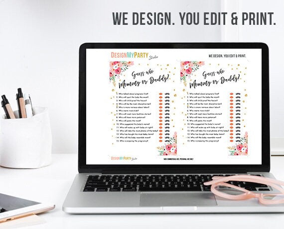 Floral Baby Shower Who Said He Said She Said Game Mommy or Daddy Flowers Pink Gold Printable Baby Game Shower Activities DIY Printable 0030