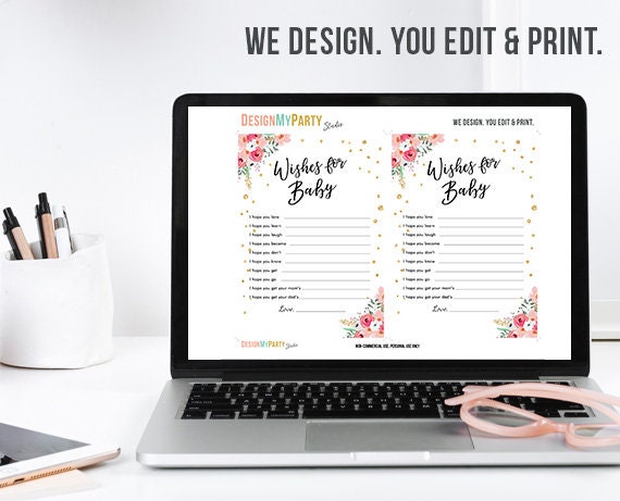 Dear Baby Shower Game Floral Wishes for Baby Game Girl Pink and Gold Flowers Baby Sprinkle Shower Activity Printable Download 0030 0318