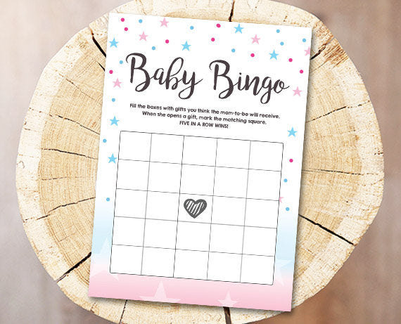 Baby Shower Bingo Game Cards Gender Neutral Pink and Blue Gender Reveal Twinkle Twinkle Little Star Printable Instant Download 0235