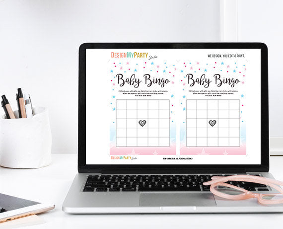 Baby Shower Bingo Game Cards Gender Neutral Pink and Blue Gender Reveal Twinkle Twinkle Little Star Printable Instant Download 0235