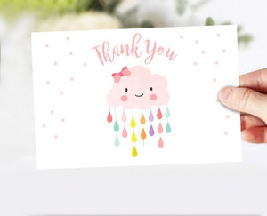 Baby Shower Thank you Card Cloud Thank You Note 4x6" Rain Cloud Raindrop Showered with Love Sprinkle Girl Pink Instant Download 0036