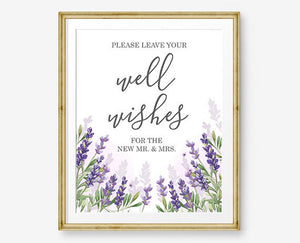 Wedding Reception Signs Lavender Well Wishes for the Mr. and Mrs. Table Sign Botanical Decor Floral 8x10 Instant Download PRINTABLE 0206