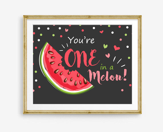 One in a Melon Birthday Sign Table Decor Watermelon Birthday Melon First Birthday Confetti Party Sign Table Sign Party Hearts PRINTABLE 0120