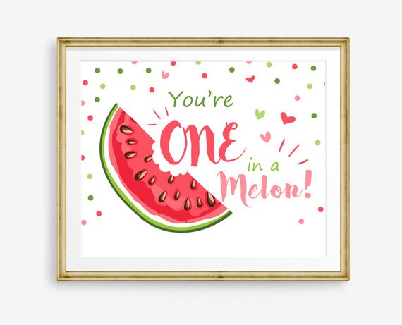 One in a Melon Birthday Sign Table Decor Watermelon Birthday Melon First Birthday Confetti Party Sign Table Sign Party Hearts PRINTABLE 0120