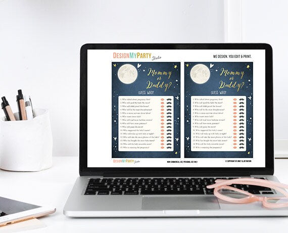Baby Shower Love You To The Moon And Back Guess Who Mommy or Daddy Game Boy Navy Blue Twinkle Twinkle Little Star Instant Download 0017