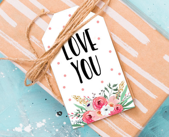 Mother's Day Favor Tag Love You Tag Gift Tag Floral Gift Tag Mothers Day Pink and Gold Gift Label Instant Download DIGITAL PRINTABLE