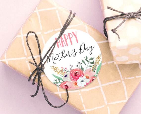 Happy Mother's Day Favor Tag Mothers Day Tag Gift Tag Floral Watercolor Pink and Gold Gift Label Instant Download DIGITAL PRINTABLE