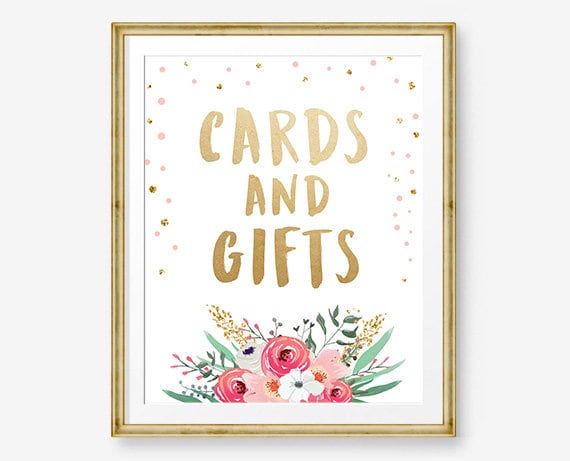 Cards and Gifts Sign Floral Bridal Shower Cards Sign Gifts Sign Pink and Gold Table Decor Baby Shower 8x10 Download PRINTABLE 0318 0030