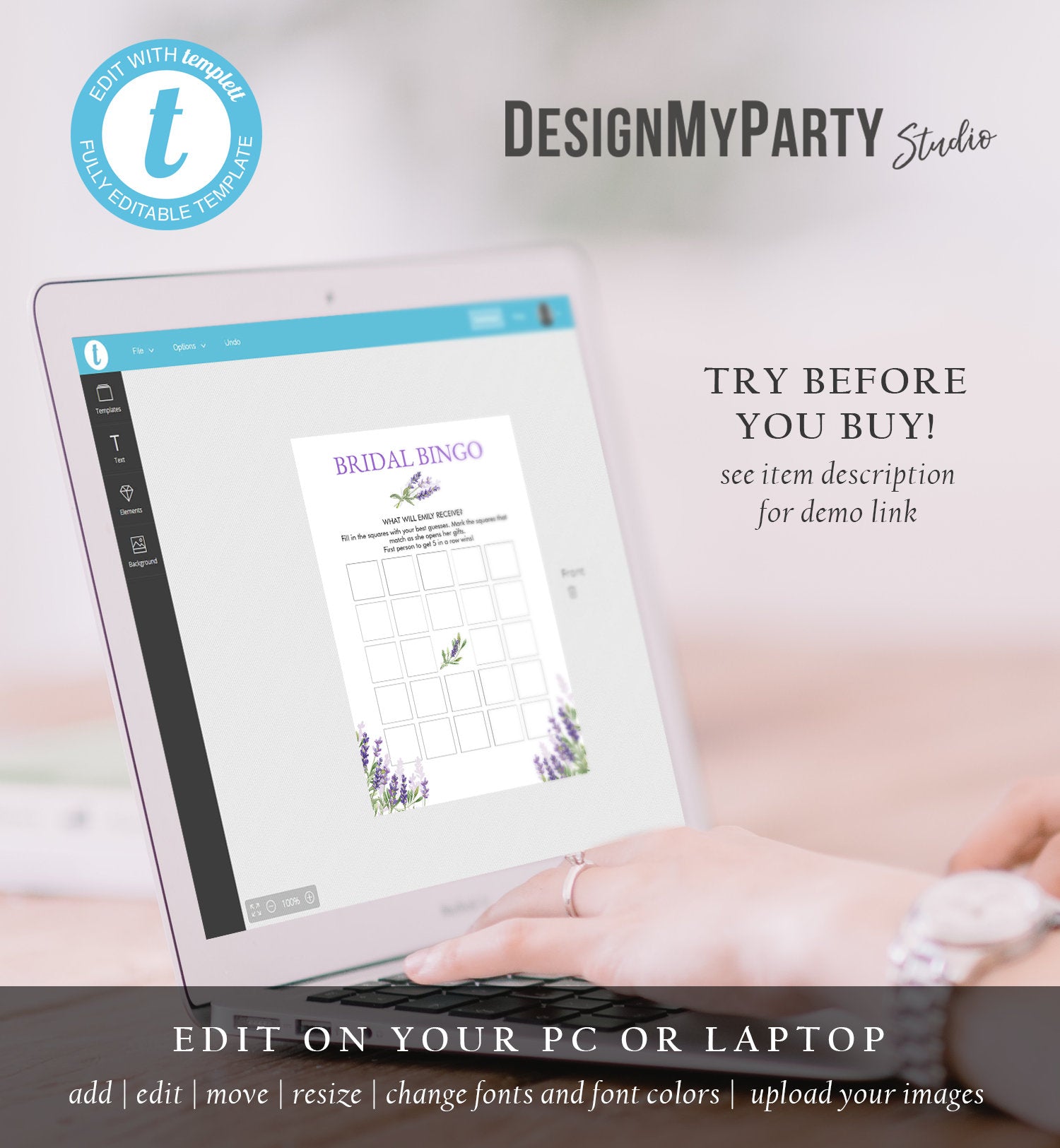 Bridal Bingo Shower Game Wedding Shower Activity Lavender France Country Boho Bridal Bingo Game Editable Template Download PRINTABLE 0206