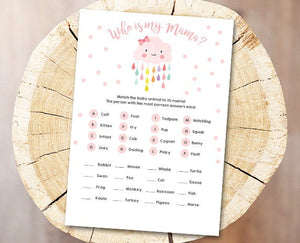 Cloud Baby Shower Game Name the Baby Animals Game Raindrops Rain Drops Girl Pink Download File Printable Baby Game Shower Activities 0036