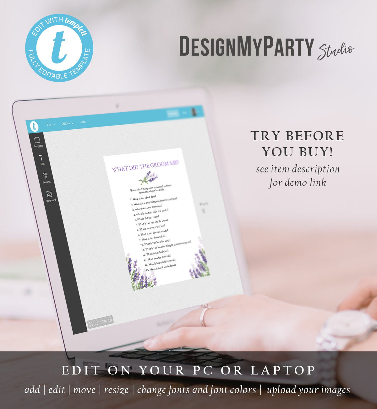 Who Knows the Bride Best Bridal Shower Game Wedding Shower Activity Lavender Rustic Editable Game Template Instant Download PRINTABLE 0206