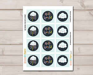 Cloud Baby Shower Cupcake Toppers Favor Tags Rain Cloud Decoration Baby Sprinkle Rainbow Raindrops Neutral download Digital PRINTABLE 0036