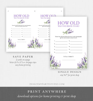 How Old Was The Bride-to-be Bridal Shower Game Rustic Wedding Activity Lavender Editable Game Template Instant Download PRINTABLE 0206