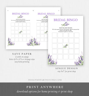 Bridal Bingo Shower Game Wedding Shower Activity Lavender France Country Boho Bridal Bingo Game Editable Template Download PRINTABLE 0206