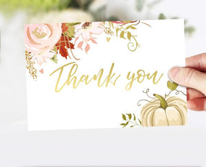 Floral Pumpkin Thank you Card Fall Baby Shower Fall in Love Bridal Shower Thank You Note Gold Burgundy Rustic 4x6" Instant Download 0176