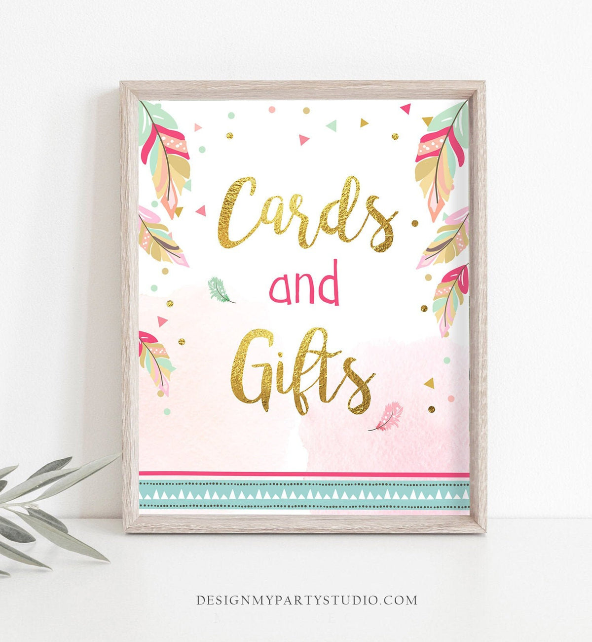 Cards And Gifts Sign Table Decor Wild One Birthday Sign Gift Table Feathers Boho Pink and Gold Tribal Wild Three Two Wild PRINTABLE 0038
