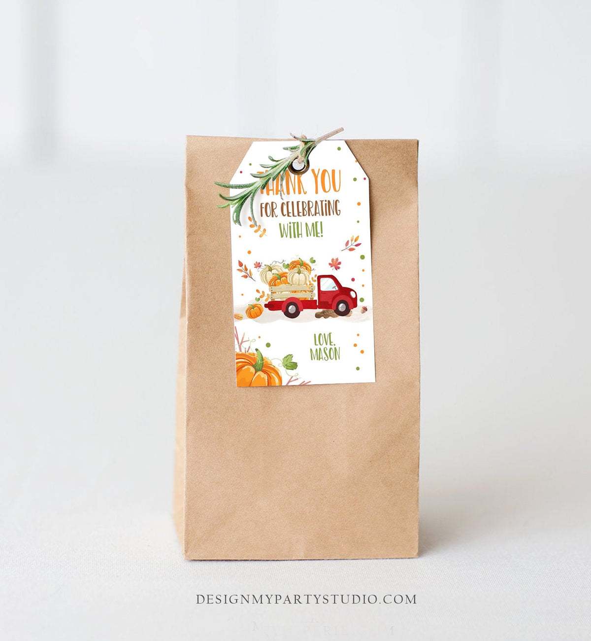 Editable Pumpkin Favor Tags Pumpkin Truck Thank you Tags Fall Autumn Label Pumpkin Birthday Boy Girl Fall Harvest Corjl Template 0153