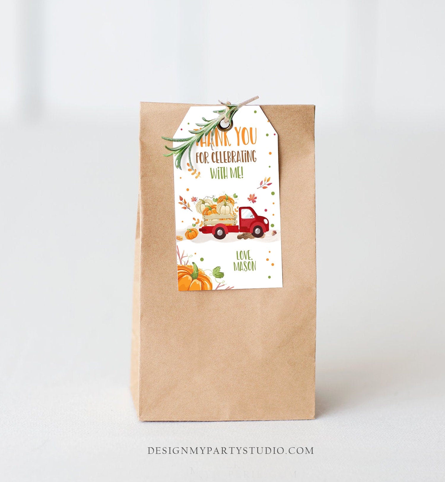 Editable Pumpkin Favor Tags Pumpkin Truck Thank you Tags Fall Autumn Label Pumpkin Birthday Boy Girl Fall Harvest Corjl Template 0153