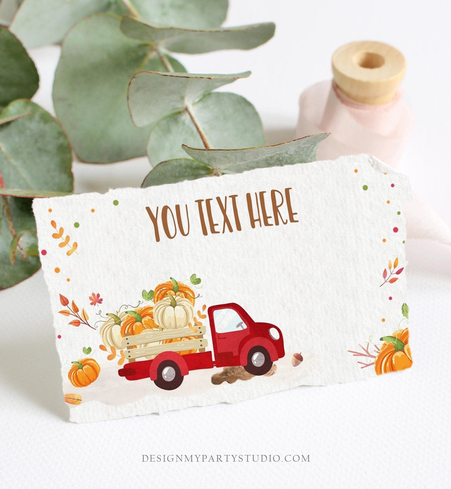 Editable Pumpkin Food Labels Pumpkin Truck Birthday Place Card Fall Harvest Autumn Tent Card Pumpkin Shower Neutral Printable Template 0153
