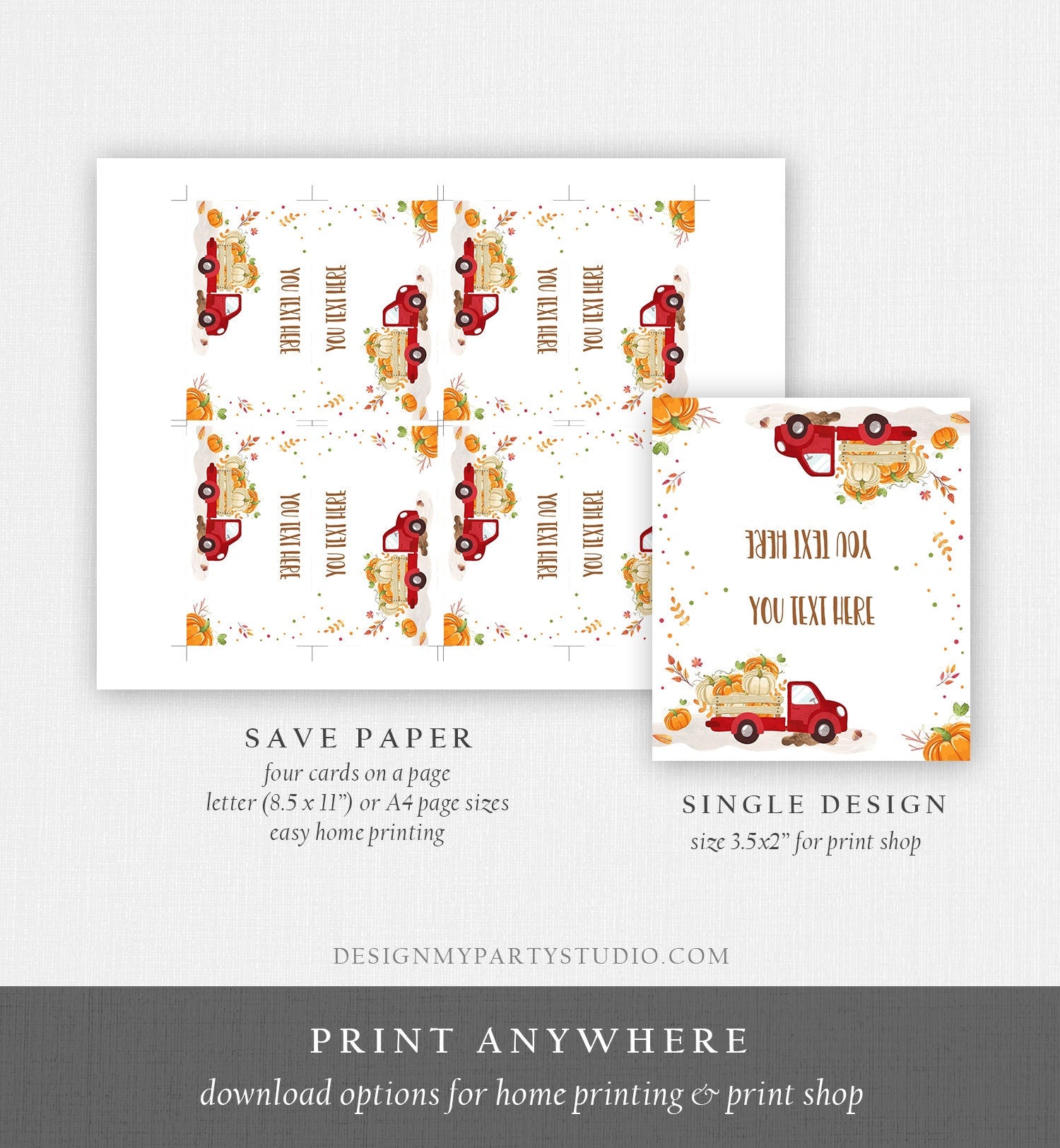 Editable Pumpkin Food Labels Pumpkin Truck Birthday Place Card Fall Harvest Autumn Tent Card Pumpkin Shower Neutral Printable Template 0153